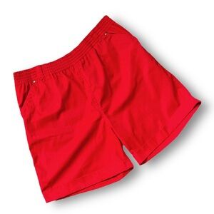 Women's Red Elastic-Waist Casual Shorts